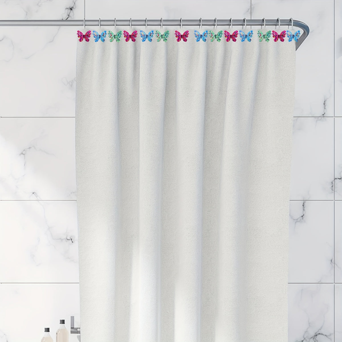Butterfly Shower Curtain Hooks 12 Pack - Decorative Rustproof Metal Curtain Hook Rings, Colorful Aesthetic Design for Bathroom, Wardrobe & Living Room, Green Blue Tricolor Options