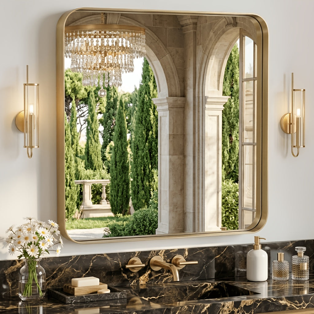 Metal Framed Rounded Rectangle Wall Mirror for Bathroom – Over Sink, Horizontal or Vertical Hanging, Modern Farmhouse Decor, Matte Black, Gold & Silver, Multiple Sizes 16x20 to 36x48 In