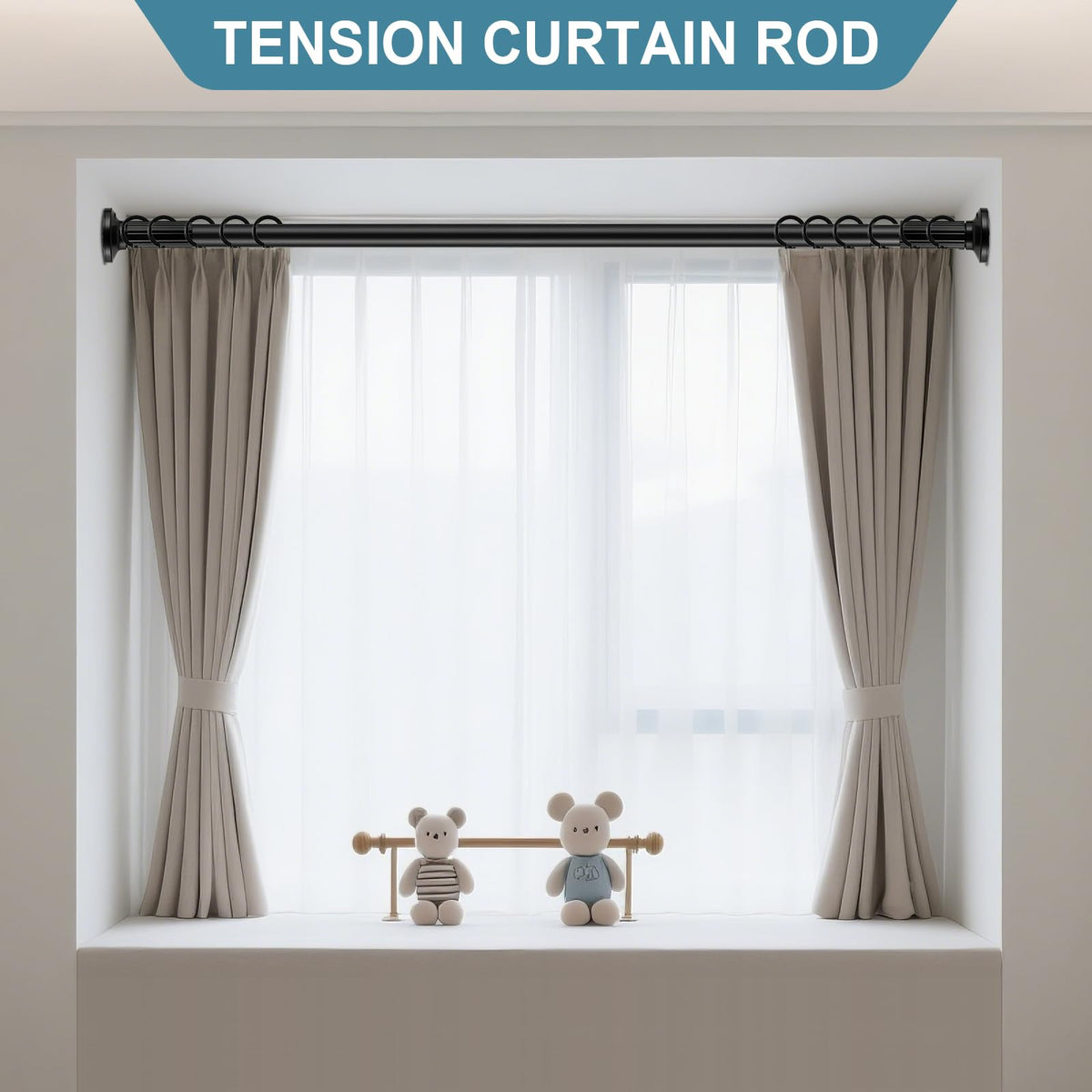 Tension Curtain Rod Adjustable 51-148 Inch No Drill Heavy Duty – Extra Long Spring Pressure Rod for Bathroom Shower Window Patio, White