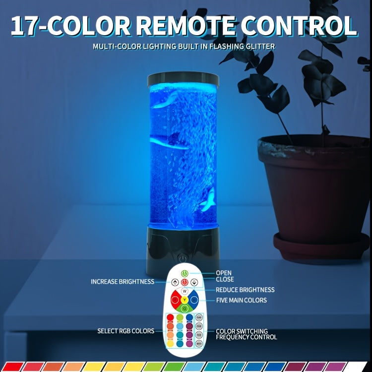 Bubble Fish Lava Lamp 17 Colors 4 Modes LED Artificial Fish Tank Night Light – Battery & USB Powered Mini Bubble Lamp with Remote for Room Decor & Gifts