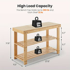 3-Tier Bamboo Shoe Rack Bench with 286 lbs Capacity – Compact Entryway Shoe Storage Organizer for Bedroom Living Room Balcony Mudroom, Brown & Black