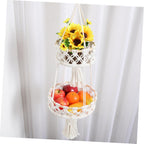Macrame Hanging Fruit Basket 1/2/3-Tier Boho Wall Storage – Bohemian Hanging Basket for Fruits, Vegetables & Indoor Plants, Kitchen & Home Decor