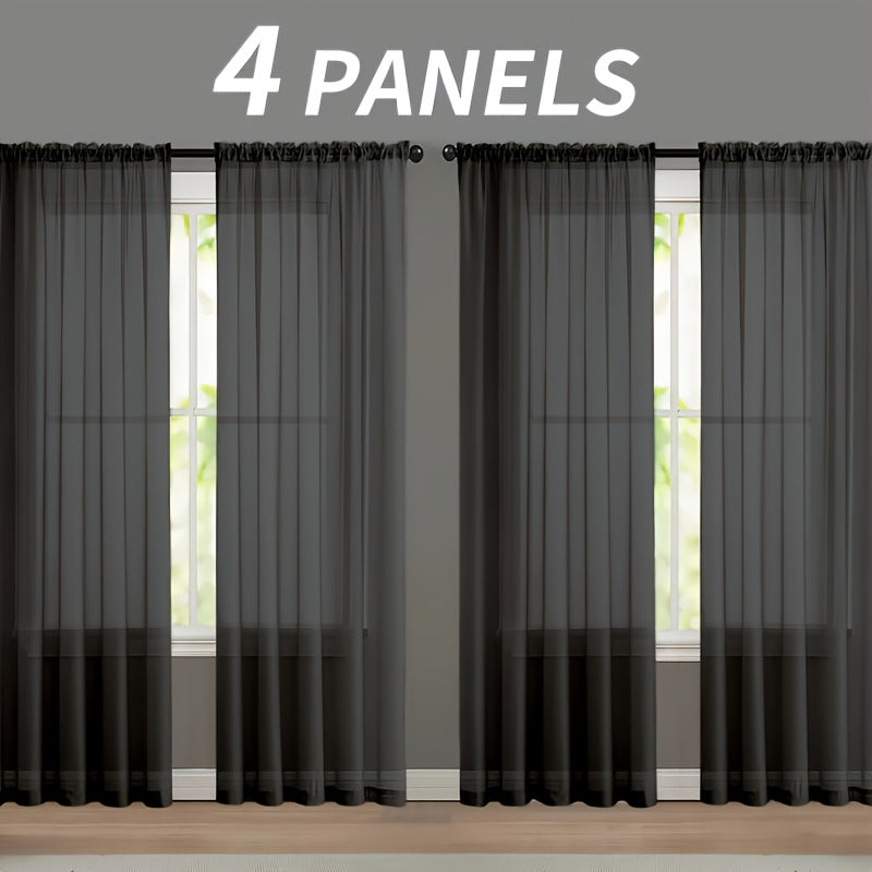 Sheer Gauze Curtains 4 Panels Rod Pocket – Dreamy Transparent Light Filtering Window Drapes for Living Room Bedroom Balcony, 11 Colors 3 Sizes