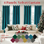 Blackout Velvet Curtains 4 Panels - Thermal Insulated Grommet Drapes, Noise Reducing Soft Window Curtains for Living Room Bedroom, Multiple Sizes & Colors