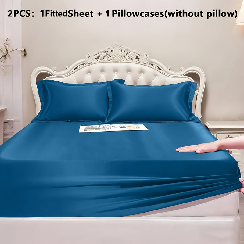Luxury Satin Fitted Sheet Set with Pillowcases, 3000TC Silky Smooth Cooling Breathable Bed Sheets, Wrinkle-Resistant Machine Washable, Twin Full Queen King for Hot Sleepers, Adults & Kids — White Black Burgundy Gray Blue Purple