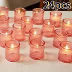 Glass Votive Candle Holders Bulk Set 6/12/24pcs – Shimmering Multi-Hued Hurricane Glass for Wedding, Christmas, Thanksgiving, Valentine’s Day & Holiday Party Tabletop Decor