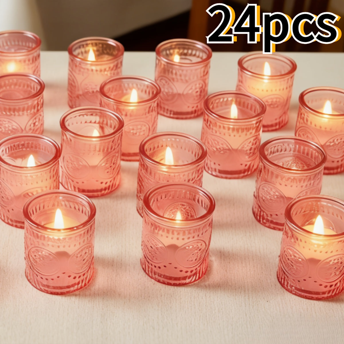 Glass Votive Candle Holders Bulk Set 6/12/24pcs – Shimmering Multi-Hued Hurricane Glass for Wedding, Christmas, Thanksgiving, Valentine’s Day & Holiday Party Tabletop Decor