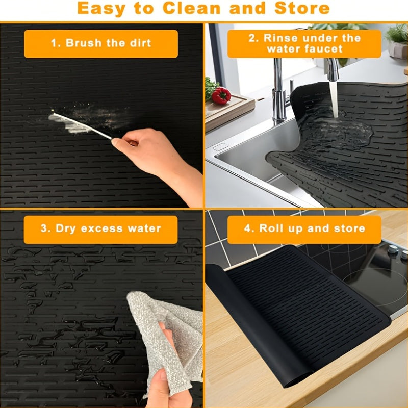 Silicone Stove Top Cover & Dish Drying Mat - 28x20 Inch, Heat Resistant to 450°F, Fits Electric & Glass Stovetops, Black