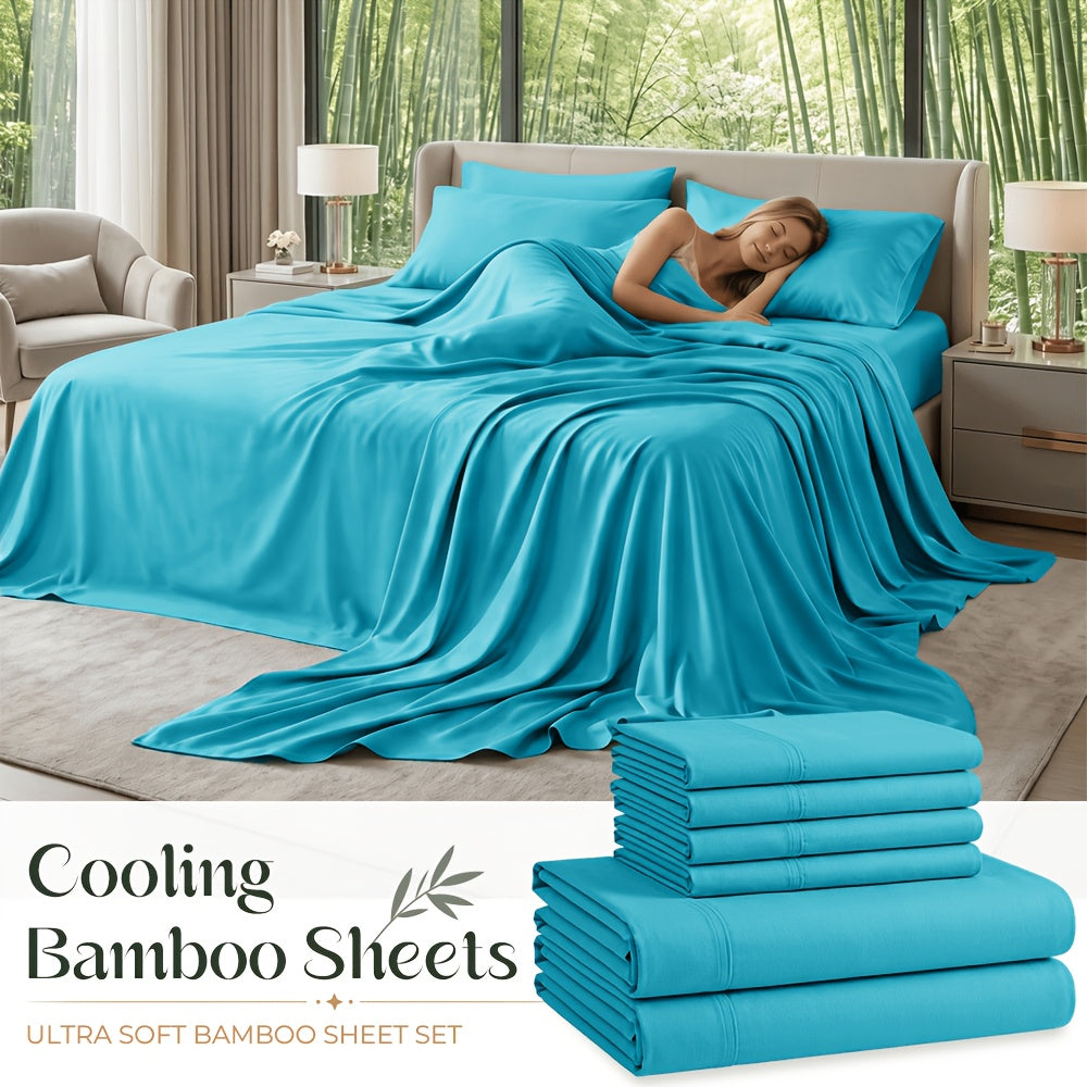 Cooling Bamboo Sheet Sets Deep Pocket 16 Inch Moisture-Wicking Breathable Soft 1800 Thread Count Fitted Sheet Twin Full Queen King All Season
