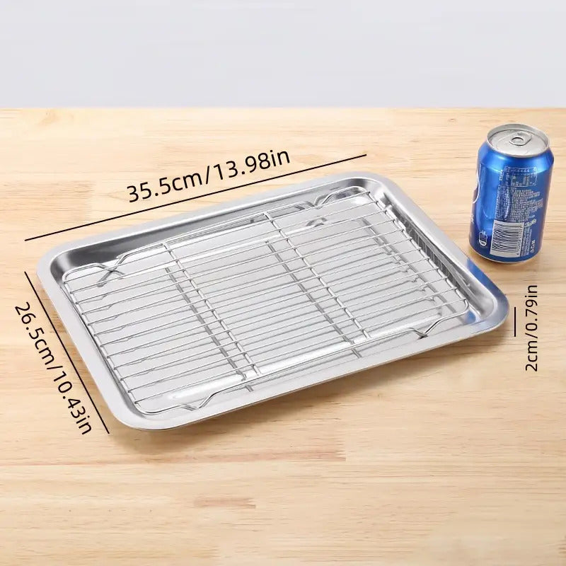 Stainless Steel Baking Tray Set with Cooling Rack & Mesh Basket - 12.5x8.6 Inch Cookie Sheet for Oven Baking, BBQ, Roasting & Vegetable Prep, Multi-Use Kitchen Set for Holiday Cooking