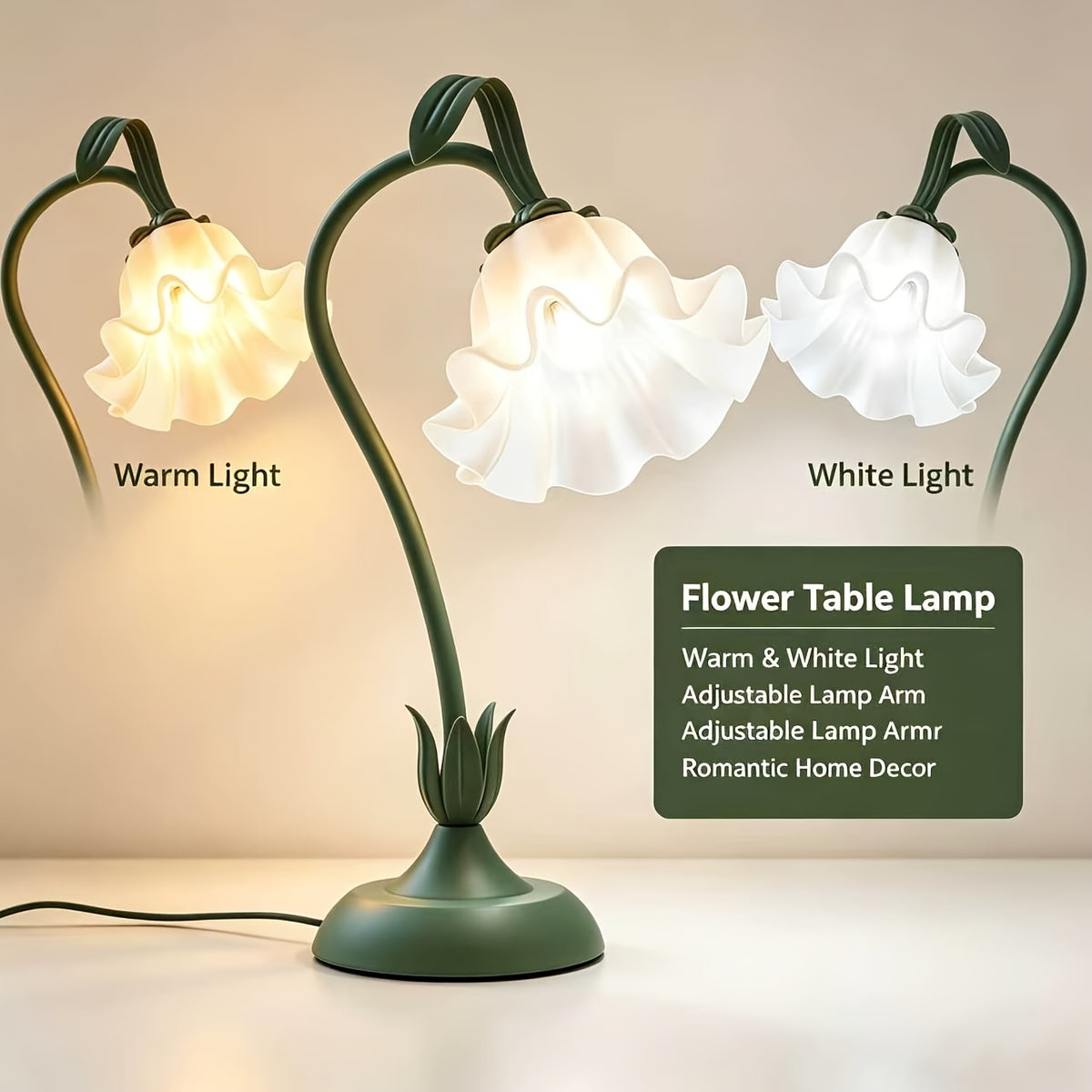 Tulip Flower Shape Table Lamp – Aesthetic Vintage Floral Bedside & Desk Lamp for Bedroom, Dresser & Living Room Home Decor (Bulb Not Included)