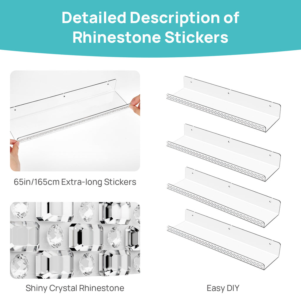 Clear Acrylic Floating Shelves Set of 4 with Hooks – Wall Mounted Display Shelf Organizer for Bathroom, Bedroom, Living Room & Kitchen | Transparent Storage Shelf for Room Decor