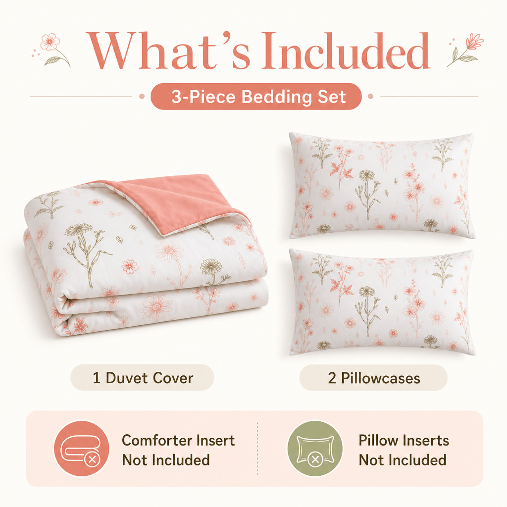 Duvet Cover Set Multicolor Floral Print Queen King Twin Full - 3-Piece Soft Breathable Bedding with Pillowcases, Boho Bedroom Decor All-Season