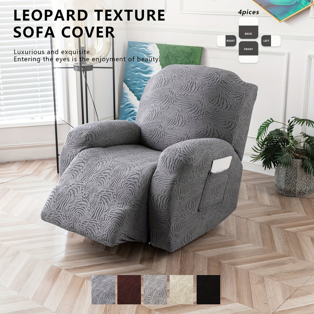 Recliner Cover Stretch Fleece 4pcs Set for Single Seat Recliner Chair - Polar Fleece 200-250gsm Washable Elastic Bottom Sofa Protector for Home Office Hotel, 5 Colors, All Season