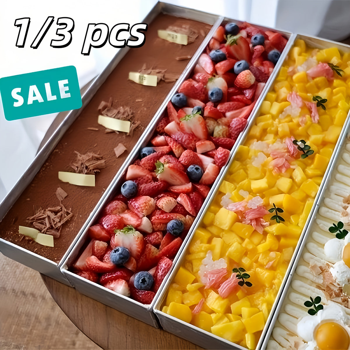 Rectangular Cake Pan Detachable Side Cover Non-Stick Aluminum Alloy – Tiramisu Mold for Cheesecake, Chiffon & Mousse Cake, Reusable Oven-Safe Easy Release Baking Tray Set (1pc or 3pcs)