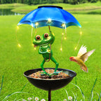 Solar Iron Frog with Umbrella Garden Statue – LED Solar Outdoor Light, Auto Dusk-to-Dawn, Bird Feeder Design for Patio, Lawn, Pathway & Deck Decor, Valentine’s Day Gift