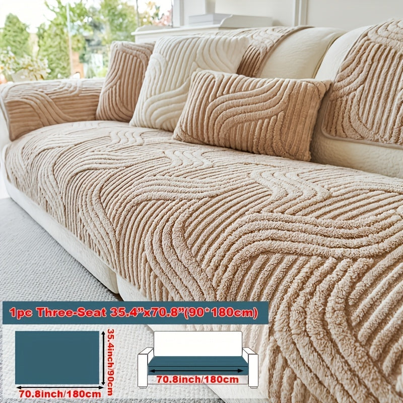 Bohemian Plush Sofa Pad Slipcover – Modern Luxury Faux Fur Non-Slip Couch Cover, All Season Machine Washable Pet Friendly Soft Seat Cushion Protector for Living Room Bedroom Office Home Decor