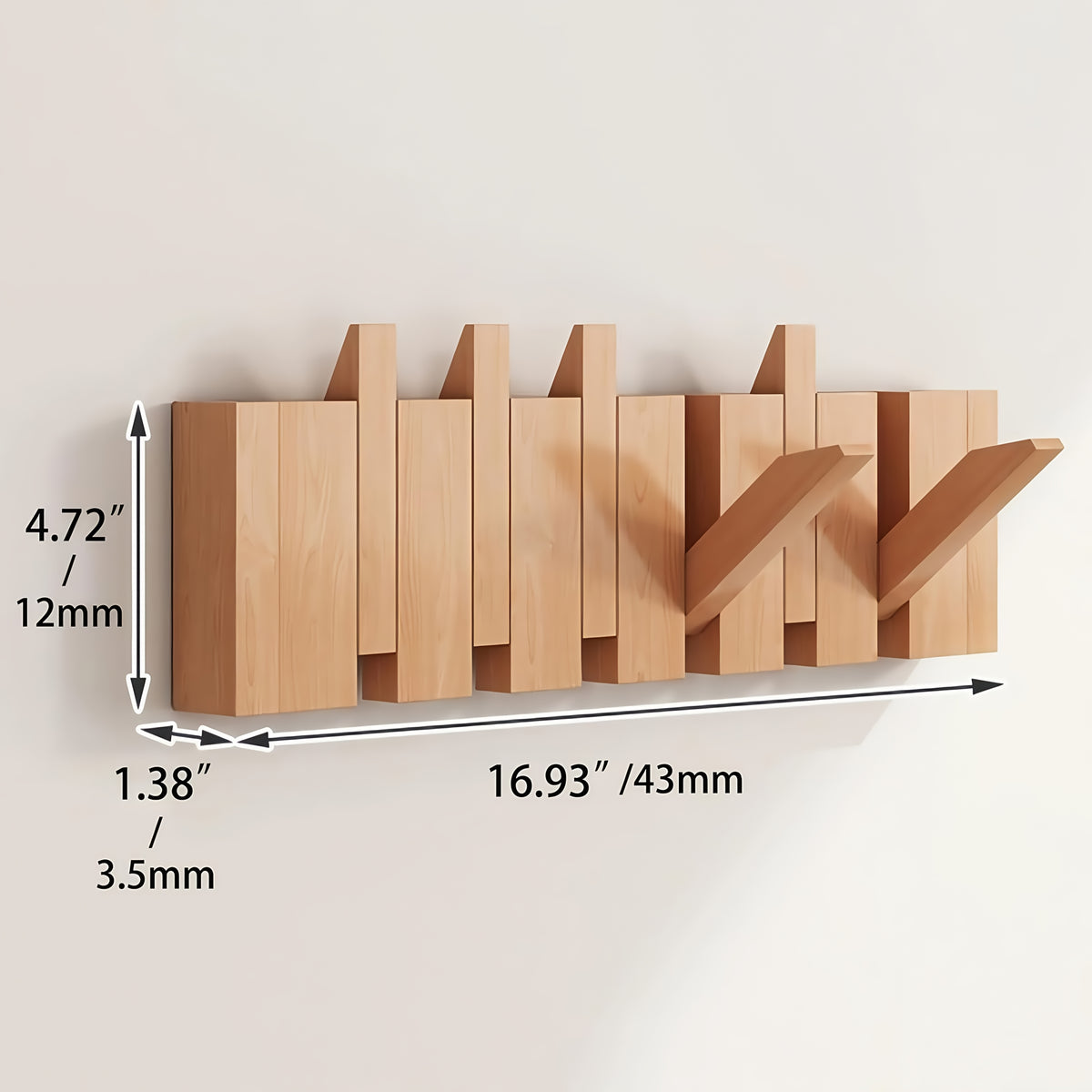 Wall-Mounted Coat Rack Natural Wood – Accordion Hook Rack for Entryway, 4/6/8/10 Hooks, Walnut & Beech Finish, Space-Saving Coat Hanger for Bedroom, Bathroom, Hallway