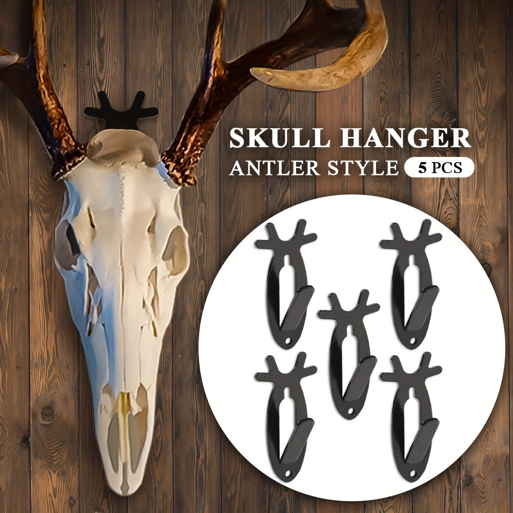 Deer Head Wall Hooks Set of 5 - Retro Antler-Style Heavy-Duty Metal Decorative Hooks for Coats, Hats & Towels, Holds 20 lbs, Easy Install, Hardware Included - Bathroom, Bedroom & Entryway Decor