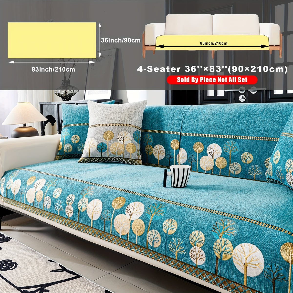 Bohemian Chenille Sofa Cover Tree Embroidery Print Thick Non-Slip Pet Friendly One-Piece Couch Protector Armchair Loveseat 3 4 Seater