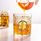 Veteran Tribute Whiskey Glass 10oz – Engraved US Navy Military Gift, Patriotic Personalized Whiskey Glass for Dad, Veteran & Anniversary