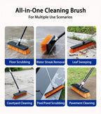 Heavy Duty Outdoor Floor Scrub Brush 10.24" Dual-Purpose with Water Scraper & Stiff Bristles – Hard Broom for Patio, Deck, Driveway & Concrete Cleaning, Home & Commercial Use