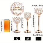 3-Piece Crystal & Metal Candle Holders Set – Windproof Elegant Taper Candle Holder for Christmas, Halloween, Wedding Centerpiece, Romantic Dinner, Anniversary & Birthday Home Decor Gift