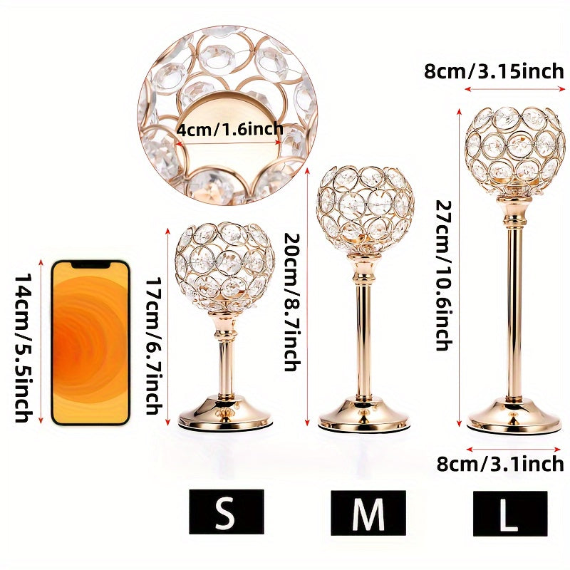 3-Piece Crystal & Metal Candle Holders Set – Windproof Elegant Taper Candle Holder for Christmas, Halloween, Wedding Centerpiece, Romantic Dinner, Anniversary & Birthday Home Decor Gift