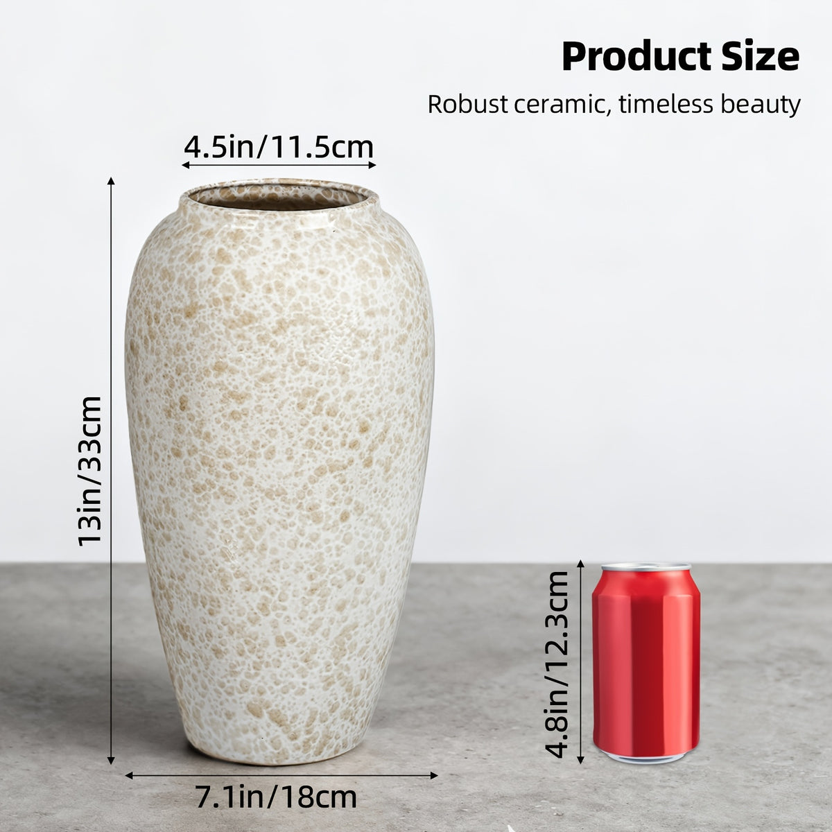 Large Ceramic Flower Vase Farmhouse Rustic – 13" Tall Table Vase for Living Room, Bedroom, Kitchen & Office, Vintage Boho Home Decor for Bookshelf, Fireplace, Coffee Desk & Dining Table Centerpiece