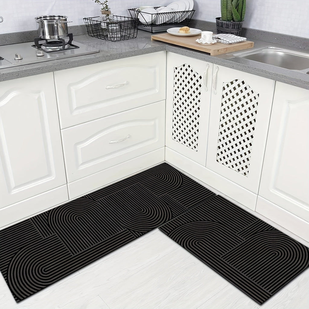 Kitchen Runner Rug Set 2 Piece – Diatomaceous Earth Non-Slip Water-Absorbent Mat, Machine Washable Strip Pattern, for Kitchen, Bathroom, Laundry Room & Dining Room