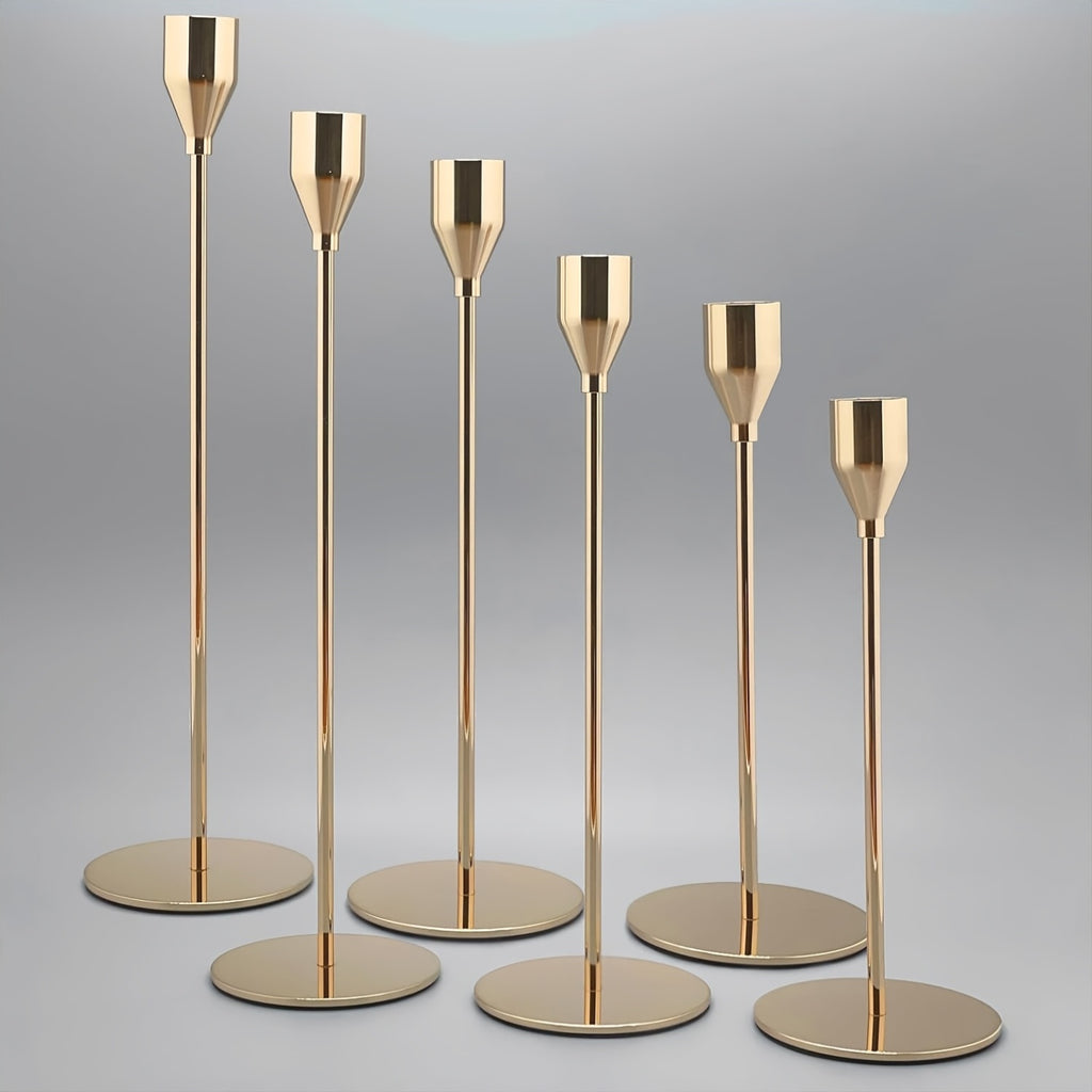 Candlestick Holders Set of 6 Pink & Gold Taper Candle Holders Decorative for Home Decor Weddings Dining Table Parties Anniversaries Elegant Centerpiece