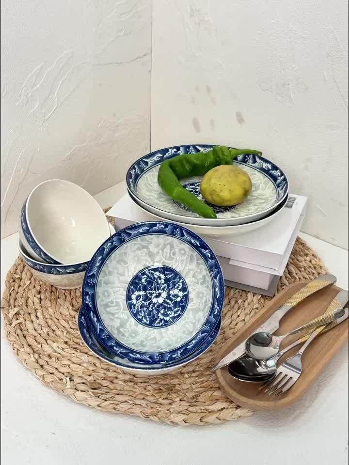 Set of 6 Slim Ceramic Bowls 6 Inch Microwave Safe Soup Noodle Meal Prep Serving Bowls for Home Kitchen