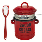 Enamel Bacon Grease Container with Stainless Steel Filter & Spoon - Rustic Kitchen Fat Storage Jar, Dishwasher Safe, Ideal for Halloween Thanksgiving Christmas, Red Blue White
