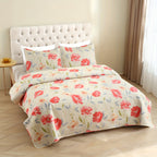 Patchwork Quilt Set 3-Piece Boho Reversible Coverlet Queen King Size Soft Lightweight Bedspread with 2 Pillow Shams All-Season Floral Stripes Bedroom Decor
