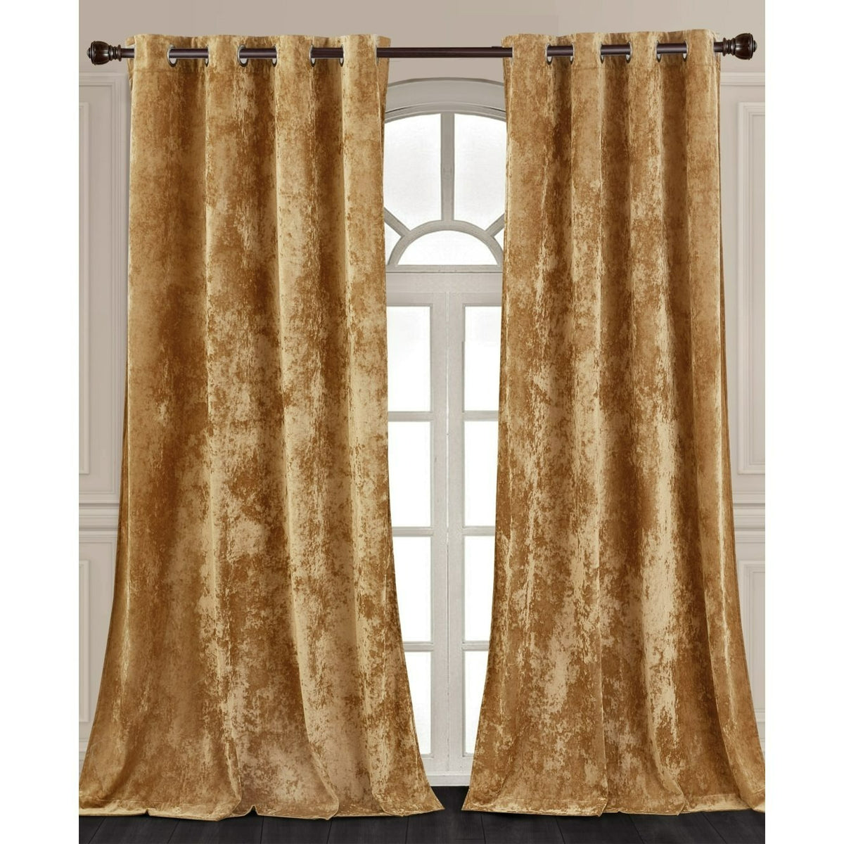 Luxury Distressed Crushed Velvet Curtains - 4-Piece Set (2 Panels + 2 Tiebacks), Grommet Top, Room Darkening | 10 Colors, 3 Sizes