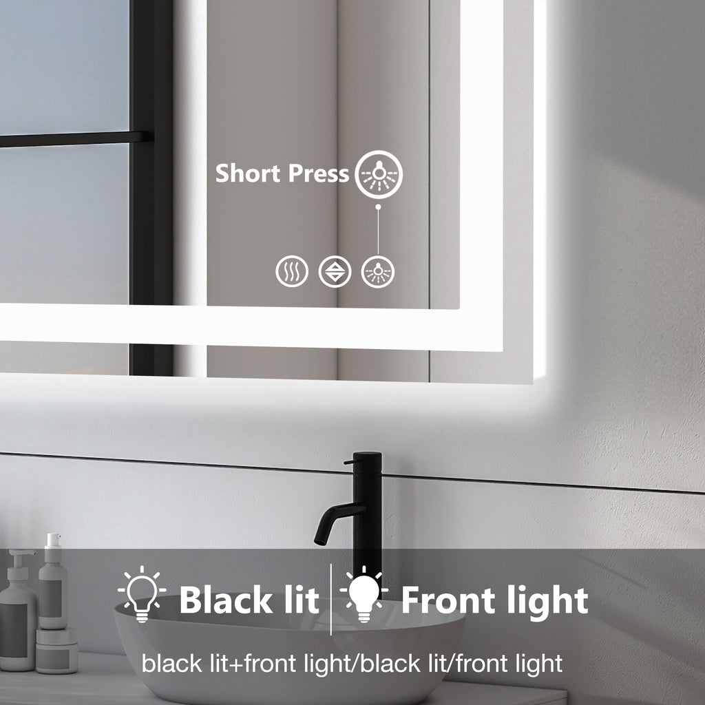 Anti-Fog LED Bathroom Mirror with Dual Light Source & 3-Color Modes | Wall Mount Vanity Mirror | 120V US Plug | 4 Sizes