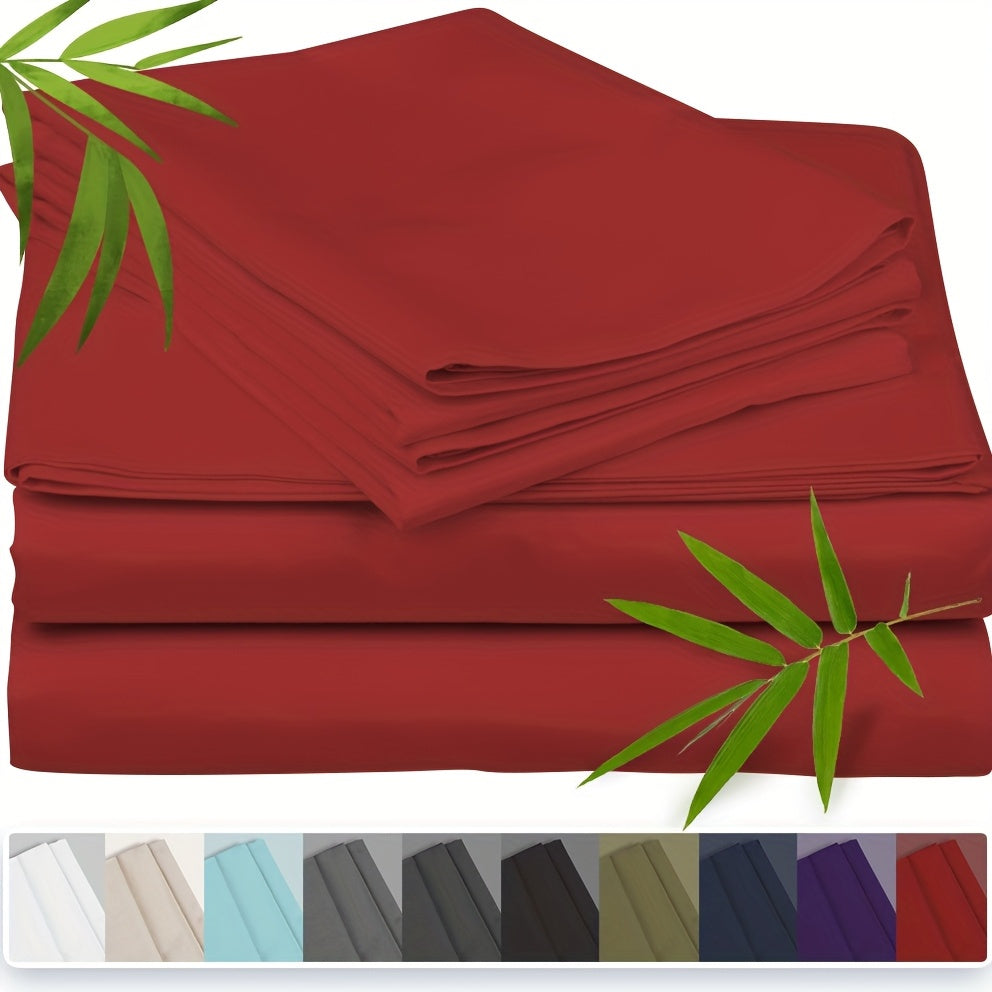 Bamboo Cooling Bed Sheet Set with Deep Pocket Fitted Sheet & Pillowcases – Breathable Soft Bedding for Hot Sleepers, Queen King Full Cal King Twin