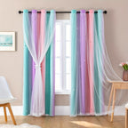 Double Layer Sheer & Blackout Curtains – Elegant Romantic Window Panels for Living Room & Bedroom, Heat Insulation, Pink Yellow Blue | W34–W51 x H63–H84 in | Nuvia Haven
