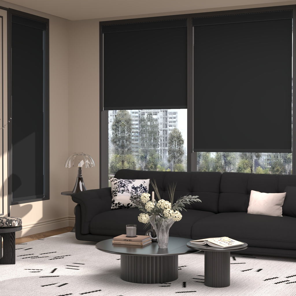 Cordless Blackout Roller Blinds Easy Install Privacy Window Shades | Room Darkening Roll Blinds for Home Office Living Room, Black White Grey Beige, 18 Width Options