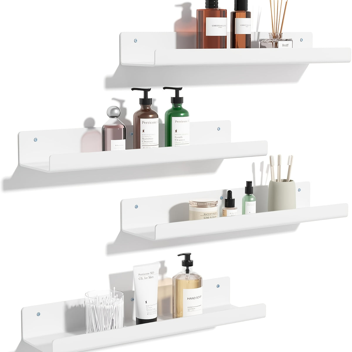 Floating Shelves Set of 4 Wall Mounted Shelves – Picture Ledge Display Shelf for Living Room, Bedroom, Bathroom, Kitchen & Home Office – Decorative Wall Shelves in White, Black, Grey & Pink