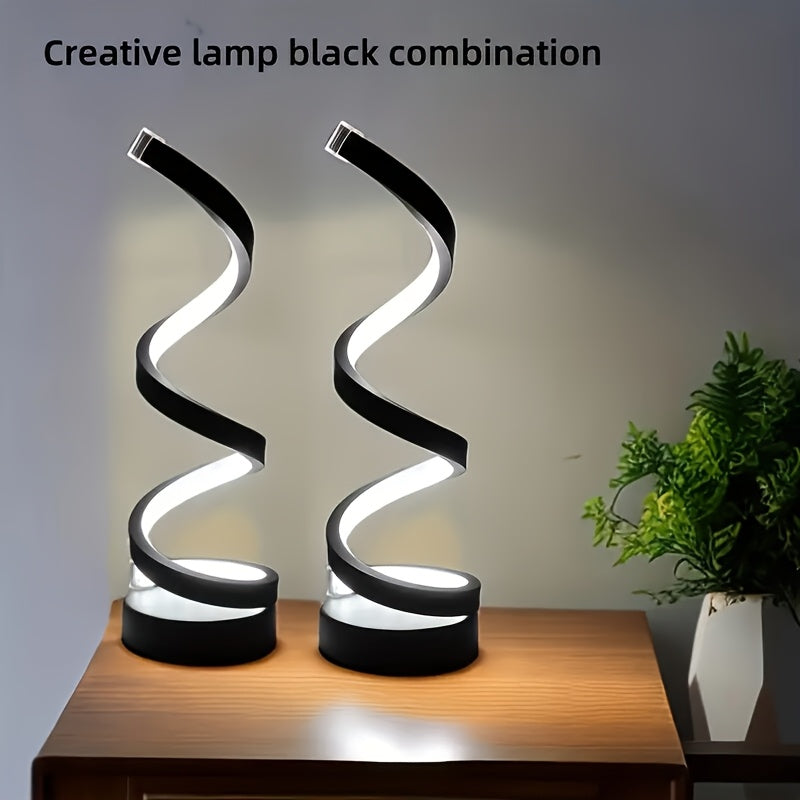 Modern Spiral Touch Table Lamp with USB-C Charging Port 3-Way Dimmable - Minimalist Bedside Lamp for Bedroom Living Room Desk - LED Bulb Included, Black & White, Single & 2-Pack