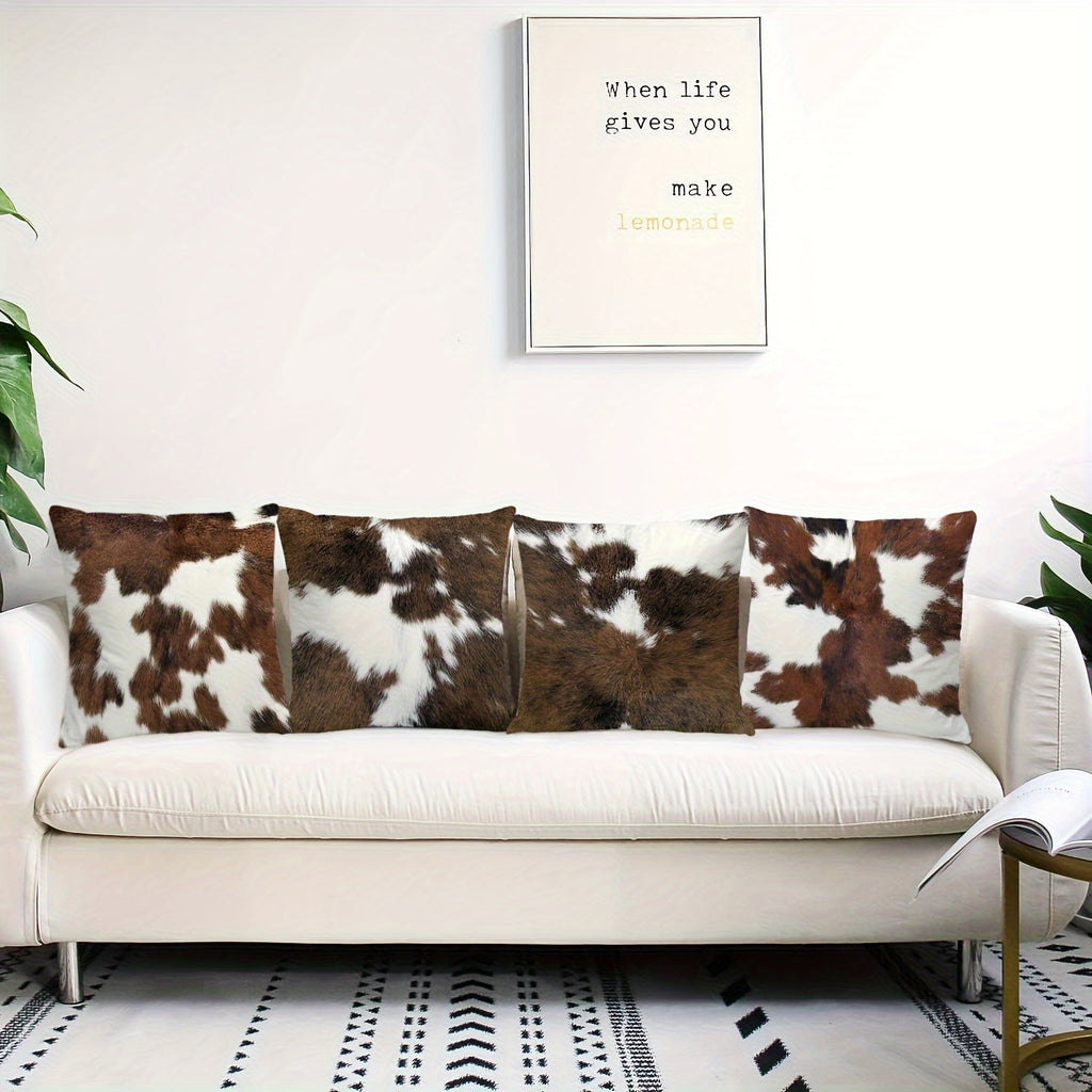 Animal Fur Print Throw Pillowcases – Pack of 4, Decorative Pillow Covers for Living Room, Office & Farmhouse