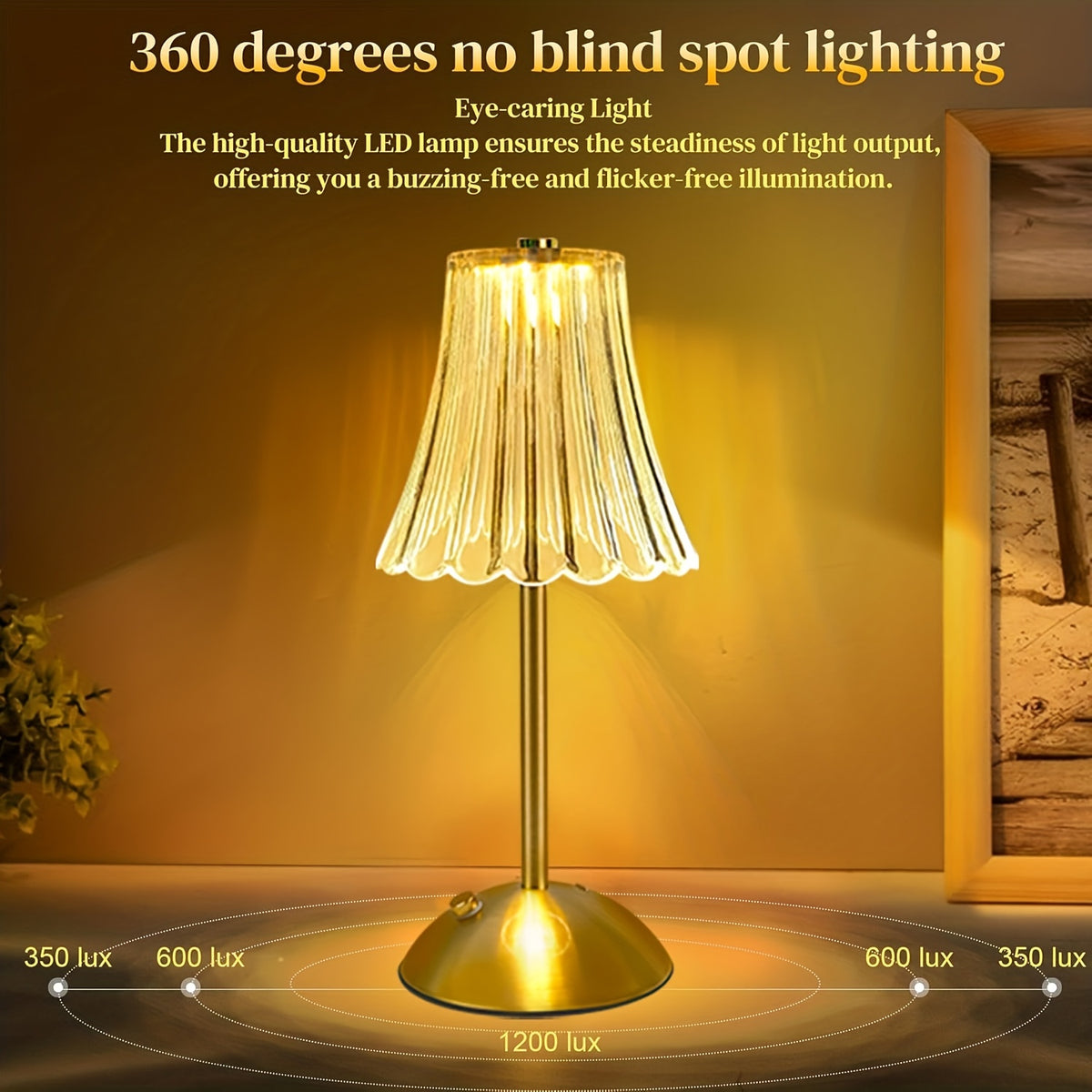 Vintage Crystal LED Table Lamp USB Rechargeable 3-Color Touch Control – Elegant Night Lamp for Bedroom Ambiance, Living Room, Office & Study