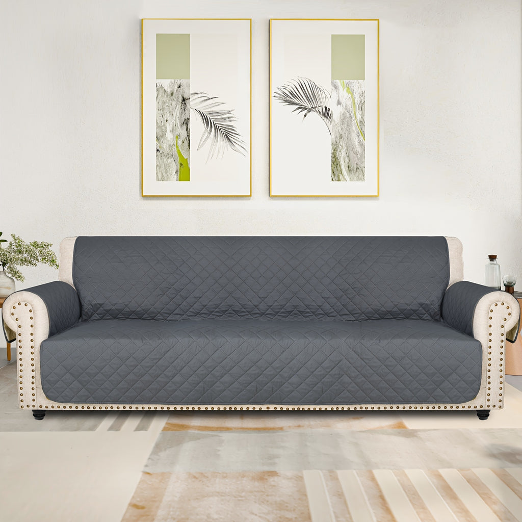 Universal Fit Sofa Slipcover Protector Washable 3 4 Seater, 5-Layer Quilted Pet-Friendly Couch Cover with Elastic Straps – Recliner & Loveseat Compatible, Non-Slip Furniture Protector for Living Room