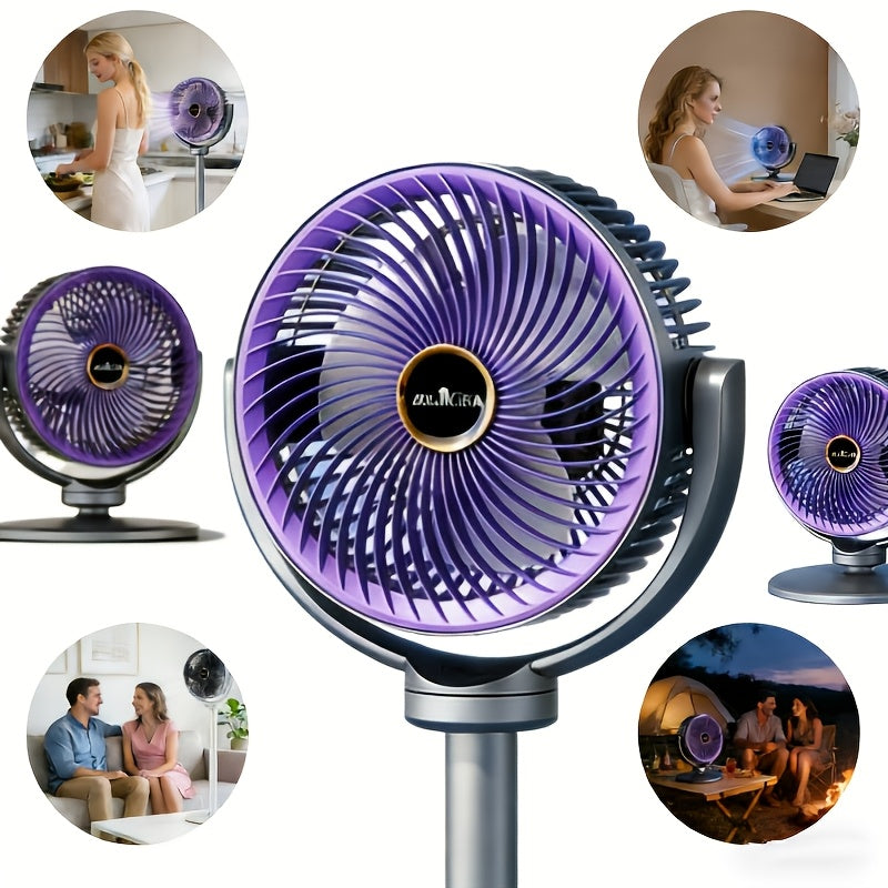 5-in-1 RV Ventilation USB Fan 4000mAh 5 Speed Settings Dual Head Type-C & USB Charging Port for Indoor Outdoor Bedroom Office Camping RV Personal Cooling