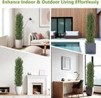 Artificial Cedar Topiary Trees 2-Pack - UV-Resistant Faux Greenery for Outdoor & Indoor, Modern Faux Topiary for Patio, Garden, Entryway & Office Decor