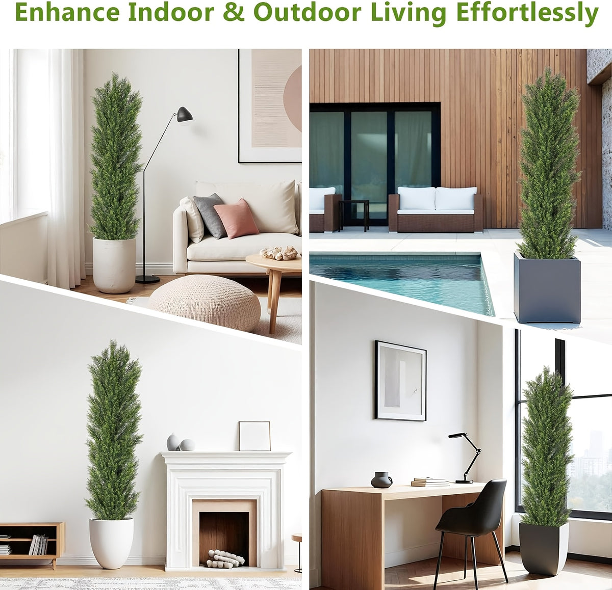 Artificial Cedar Topiary Trees 2-Pack - UV-Resistant Faux Greenery for Outdoor & Indoor, Modern Faux Topiary for Patio, Garden, Entryway & Office Decor