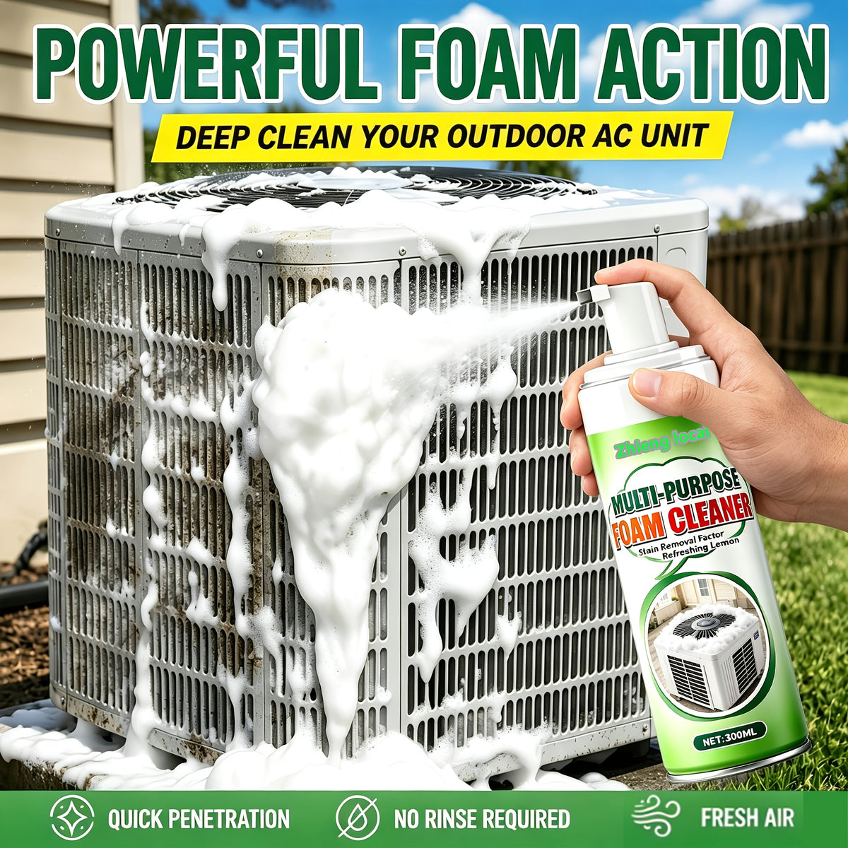 AC Cleaning Agent Spray 300ml – Air Conditioner Indoor & Outdoor Unit Cleaner for Cold Plates, Ventilation Openings & Refrigeration Systems, Removes Dirt & Improves Air Circulation Efficiency