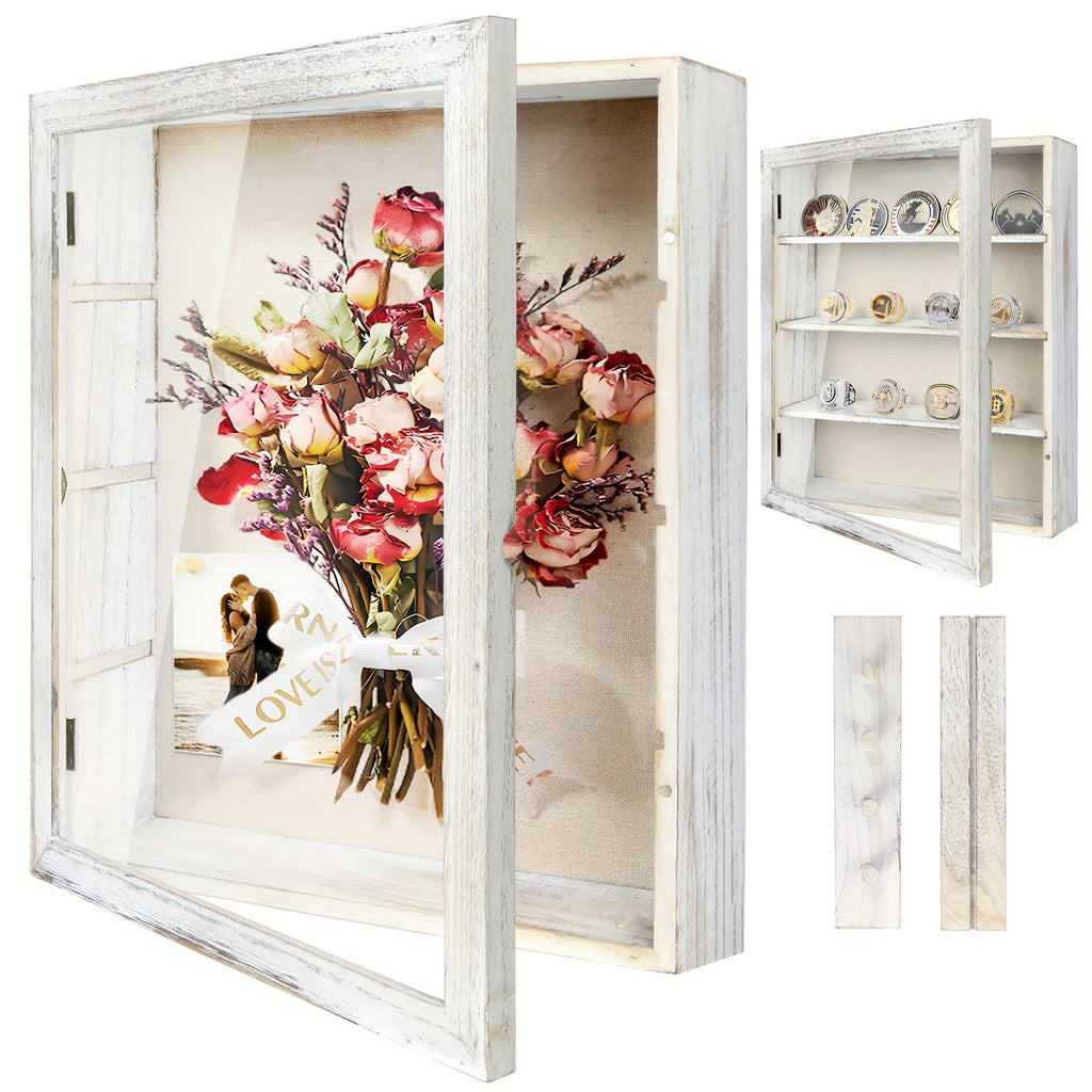 11x14 Large Shadow Box Display Frame with 4 Removable Shelves – Country Memory Box for Medals, Coins, Photos, Championship Rings, Flowers, Pins & Keepsakes Collection