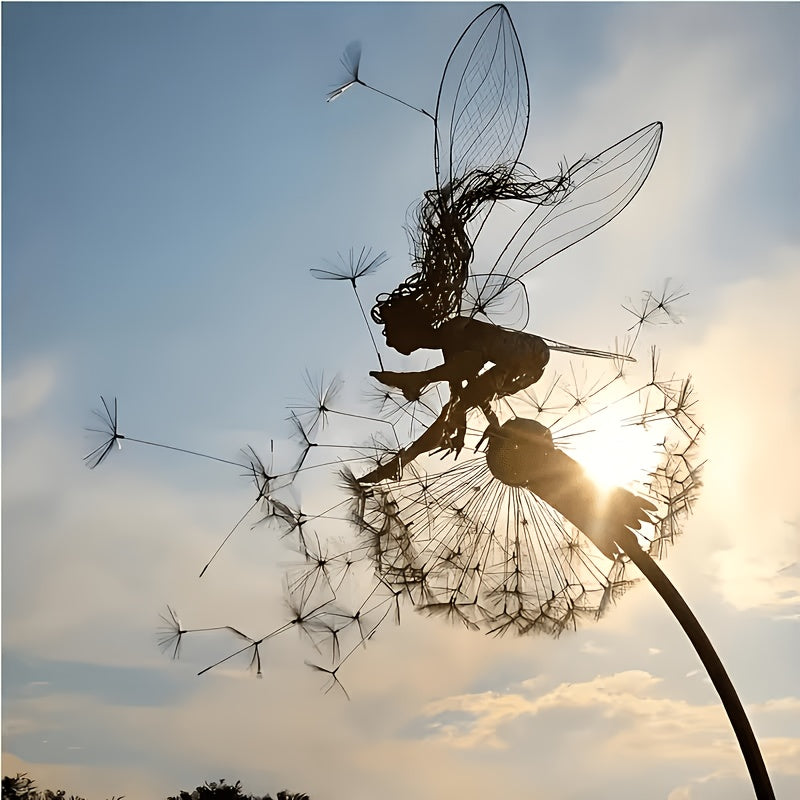 Stainless Steel Dancing Flower Fairy & Dandelion Garden Sculpture, Weather-Resistant Metal Outdoor Art Decor for Patio, Courtyard & Lawn, No Electricity Needed, Valentine's Day & Holiday Gift